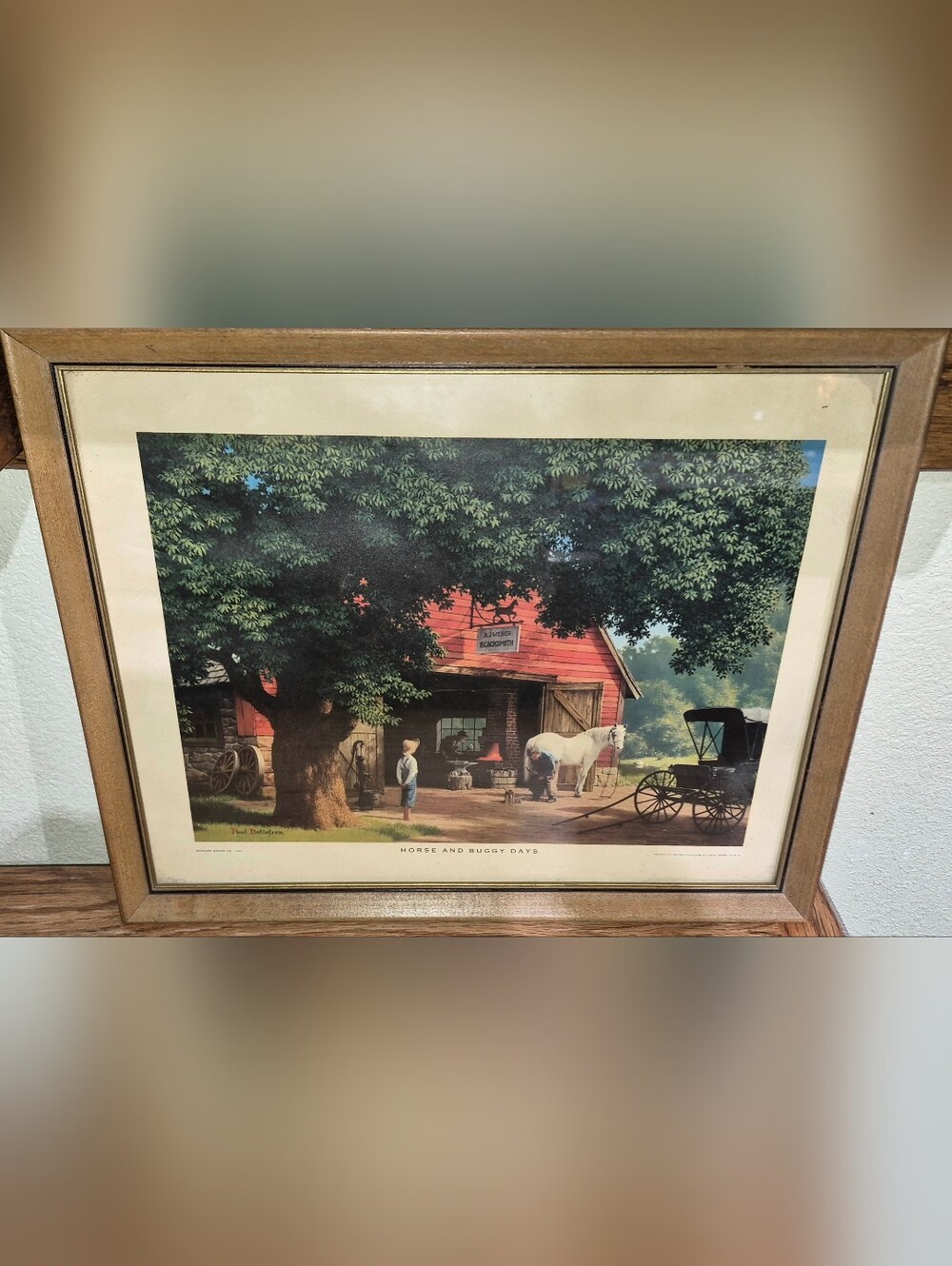 Vintage framed art print titled "Horse and Buggy Days" by Artist Paul Detlefsen